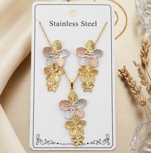 Load image into Gallery viewer, Anti Tarnish 3-Tone Combo Set with 1 pair of earring and Necklace 10