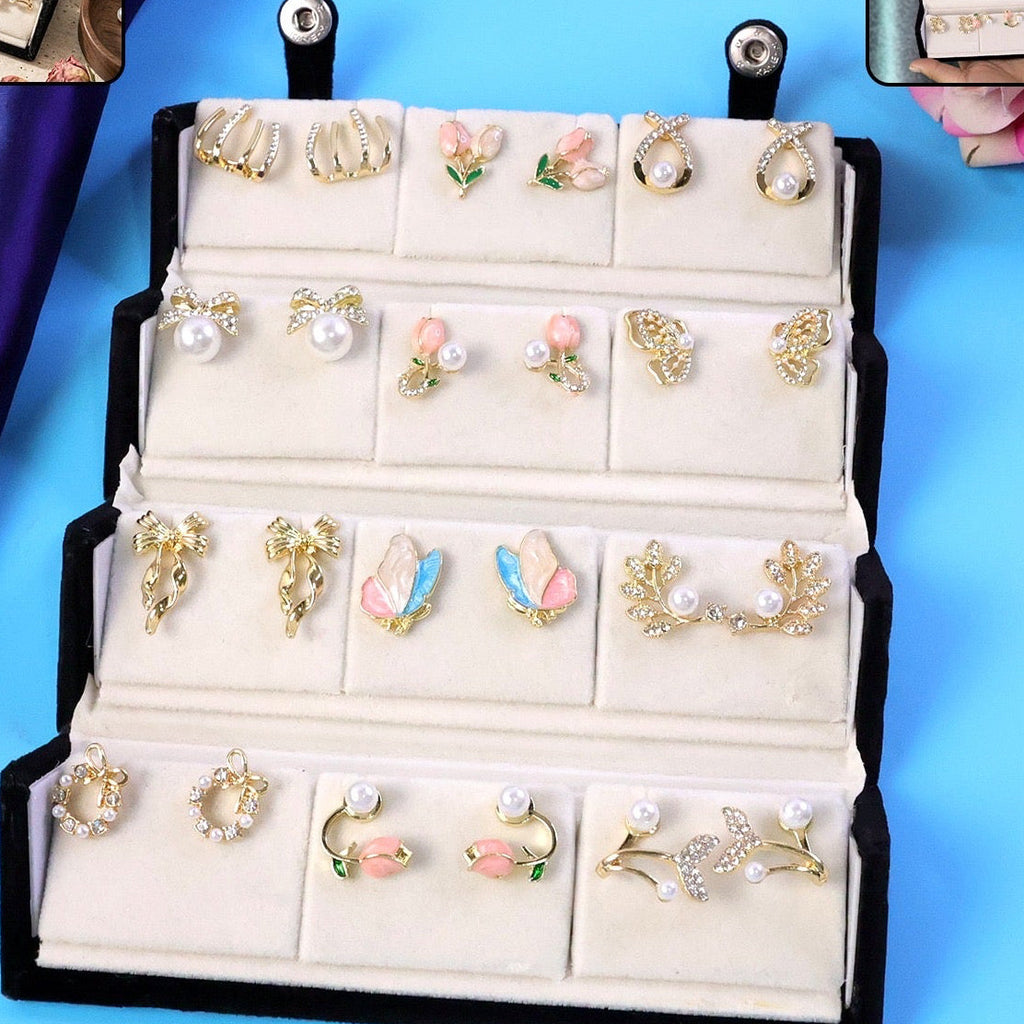 Trending 12 pair korean earrings with box (including trending flip box)