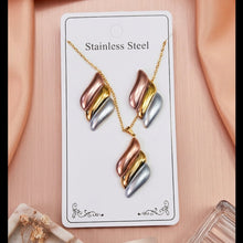 Load image into Gallery viewer, Anti Tarnish 3-Tone Combo Set with 1 pair of earring and Necklace 12