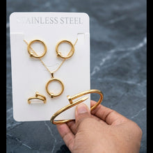 Load image into Gallery viewer, Anti Tarnish Combo Set with 1 pair of Earring, Bracelet, Necklace and Ring