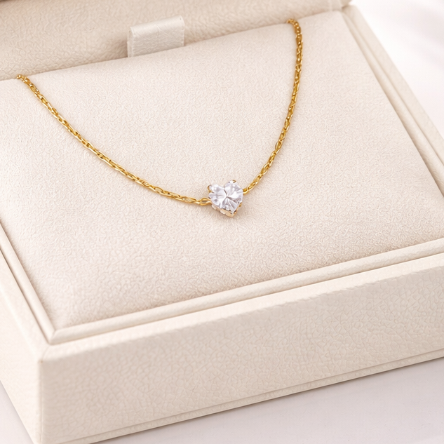 Anti Tarnish Chain Pendant 48 (heart shape crystal)