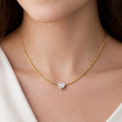 Anti Tarnish Chain Pendant 48 (heart shape crystal)