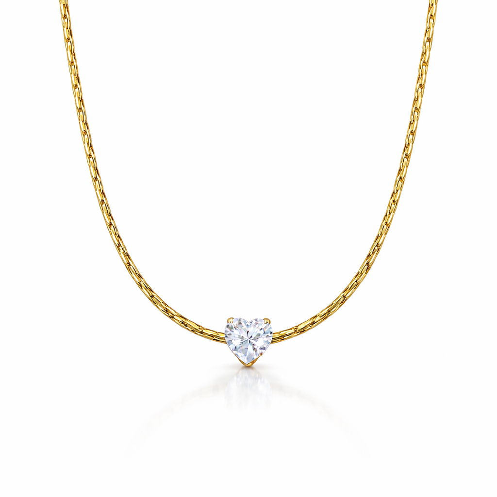 Anti Tarnish Chain Pendant 48 (heart shape crystal)