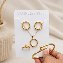 Load image into Gallery viewer, Anti Tarnish Combo Set with 1 pair of Earring, Bracelet, Necklace and Ring