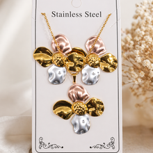 Load image into Gallery viewer, Anti Tarnish 3-tone combo set with 1 pair of earring and Necklace 3