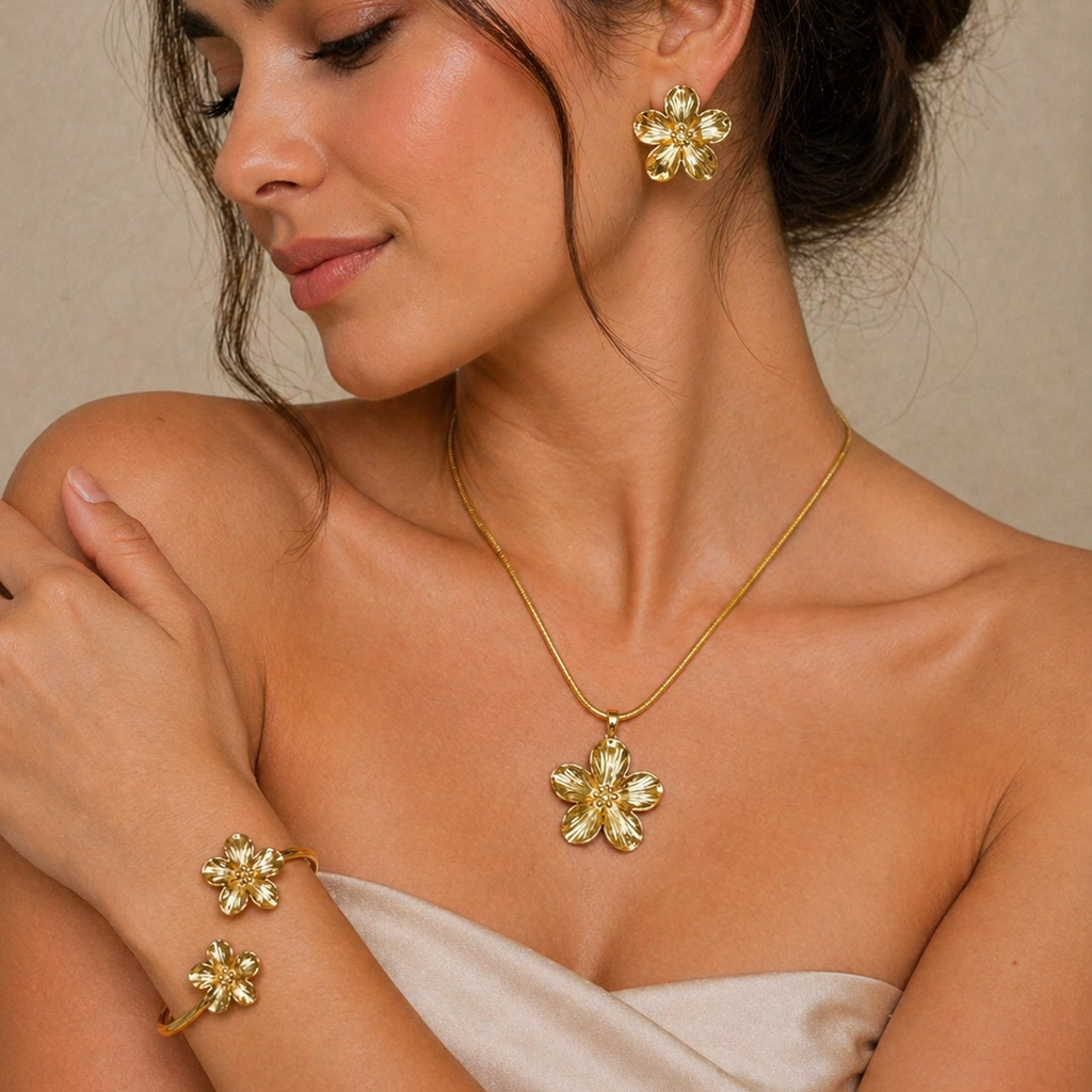 Anti Tarnish Combo Set With 1 Pair of Earring, Bracelet, Necklace and Ring