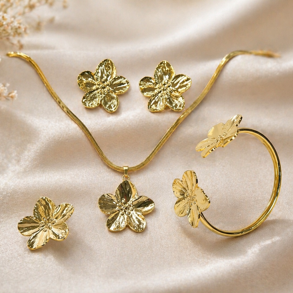 Anti Tarnish Combo Set With 1 Pair of Earring, Bracelet, Necklace and Ring