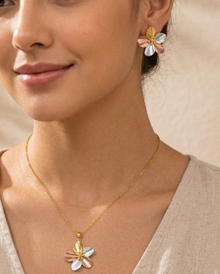 Anti Tarnish 3-tone combo set with 1 pair of earring and Necklace 5